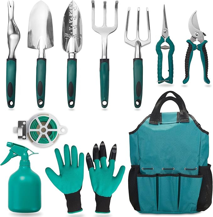 FiveJoy Garden Tool Set, 11 Piece Aluminum Alloy Steel Hand Tool Starter Kit with Garden Bag, Out... | Amazon (US)