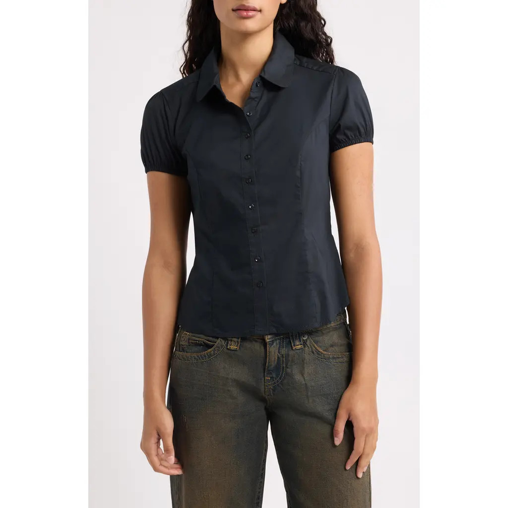 BDG Urban Outfitters Clover Short Sleeve Button-Up Shirt in Black at Nordstrom, Size Small | Nordstrom