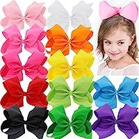 BIG 8 Inches Hair Bows For Girls Grosgrain Boutique Hair Bow Clips For Teens Kids Toddlers 12 Pcs | Amazon (US)
