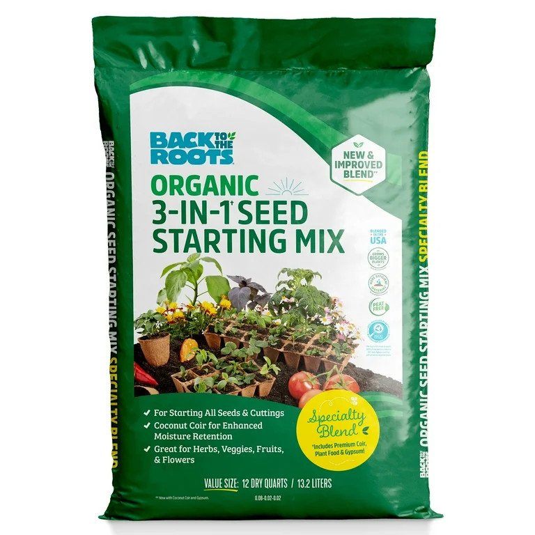 Back to the Roots Natural and Organic 3-in-1 Seed Starting Mix, Premium Blend Soil, 12 Quart Valu... | Walmart (US)