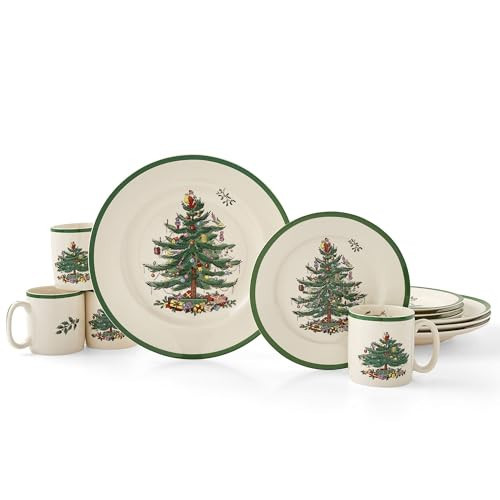 Spode Christmas Tree 12-Piece Dinnerware Set (Service for 4) – Made in the UK – New & Improved – Fine Earthenware Holiday Dinner Set – Microwave & Dishwasher Safe – Christmas Tableware, Festive Set | Amazon (US)