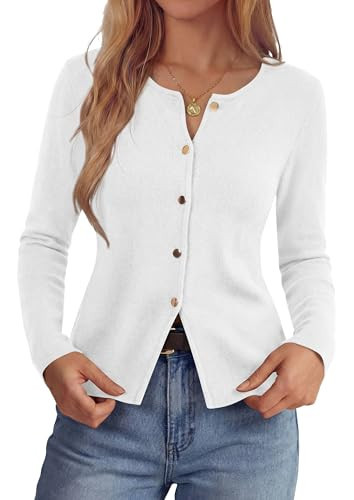 PRETTYGARDEN Button Up Cardigan Sweaters for Women White,M | Amazon (US)