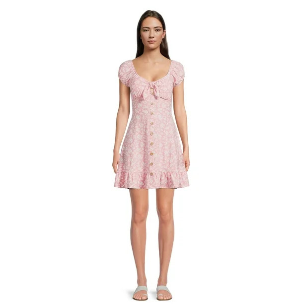 No Boundaries Juniors Button Front Dress, Sizes XS-3XL | Walmart (US)