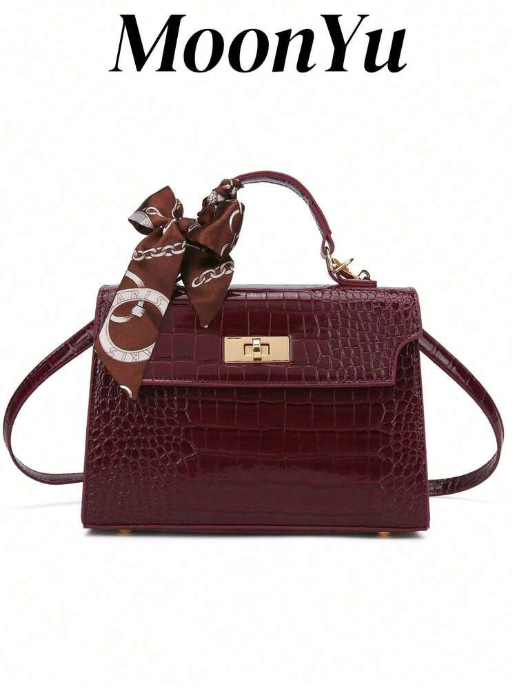 Neue Damen Handtasche Mit Glänzendem Krokodilleder-Muster, Große Kapazität, Modisch Elegante Hochwertige Schal-Passform Umhängetasche, Weinrot, Perfektes Muttertagsgeschenk Für Frauen, Tierdruck Damen Tasche, Business Lässig Damen Tasche Ideal Für Büro, Geschäft Und Arbeit | SHEIN