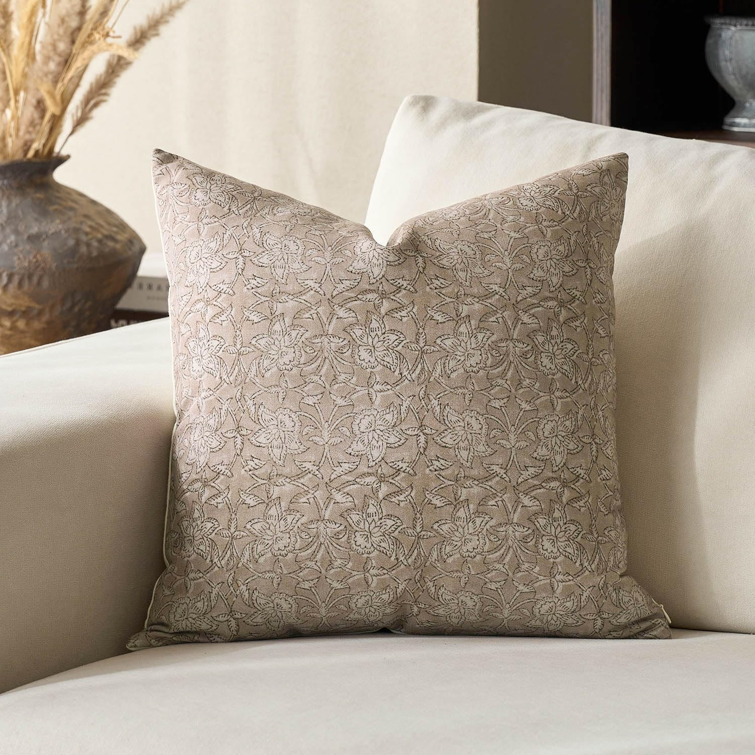 DOMVITUS Floral Pillow Covers 20x20 Throw Pillow Covers Block Print Vintage Decorative Neutral Pi... | Amazon (US)