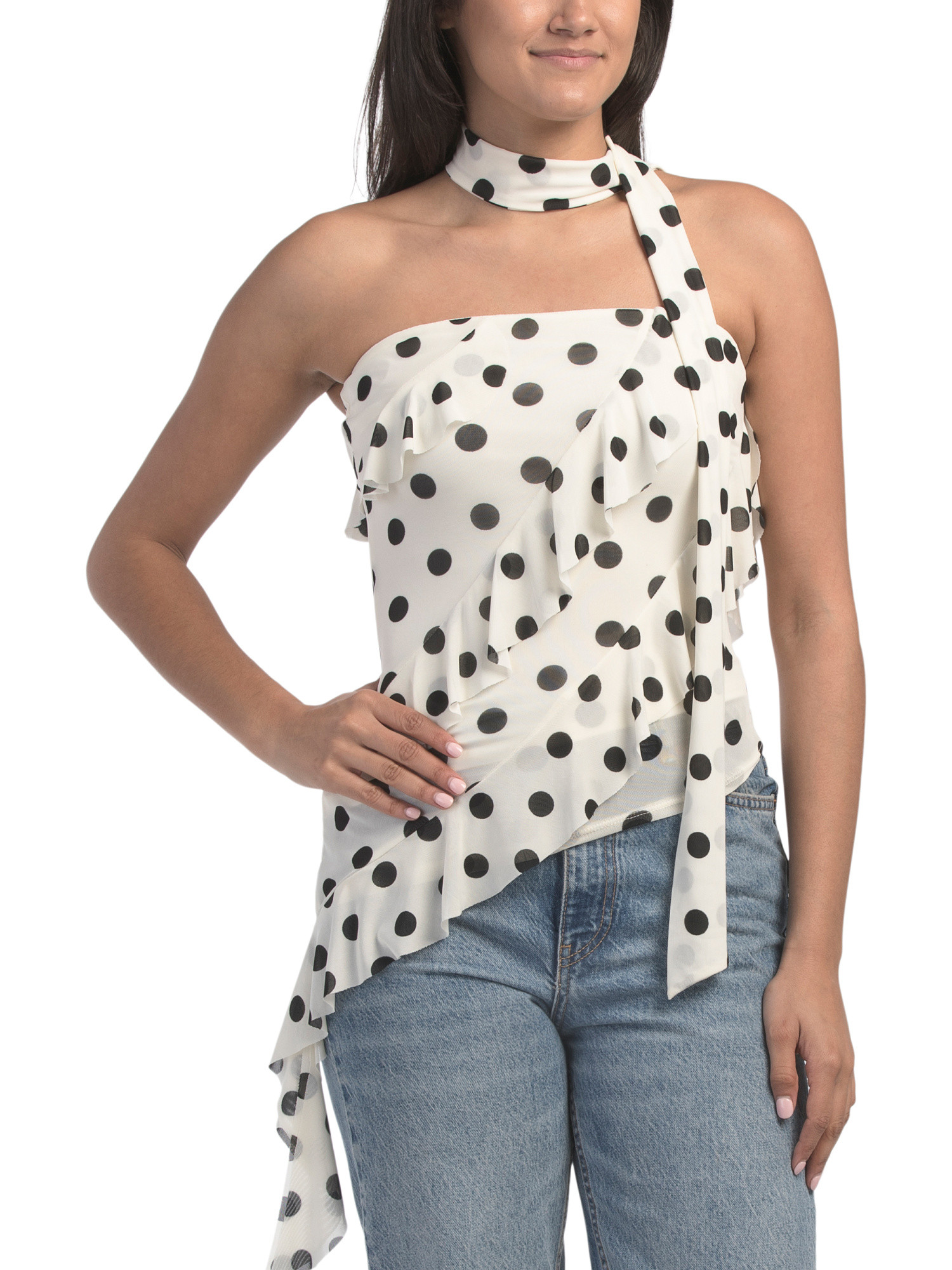 Strapless Polka Dot Top With Neck Scarf | TJ Maxx