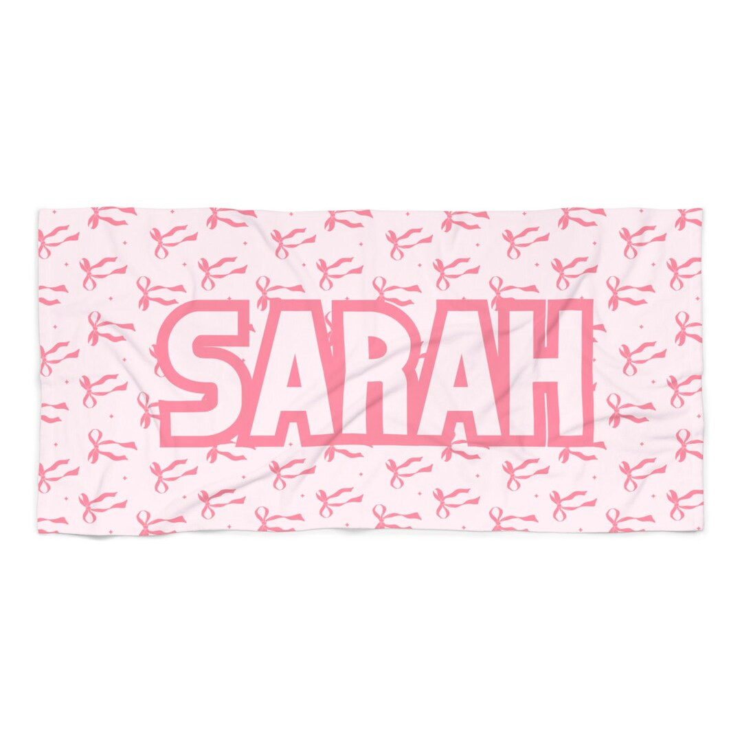 CUSTOM Name, Pink Bow Girly Party Bachelorette Beach Towel, Bows Theme Pool Party Towels, Gifts f... | Etsy (US)