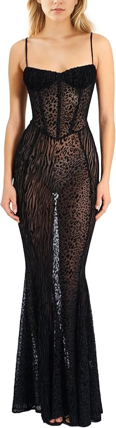 Women’s Cocktail Dress Sexy Lace Hollow Out Transparent Sleeveless Spaghetti Straps Slim Fit Ma... | Amazon (US)