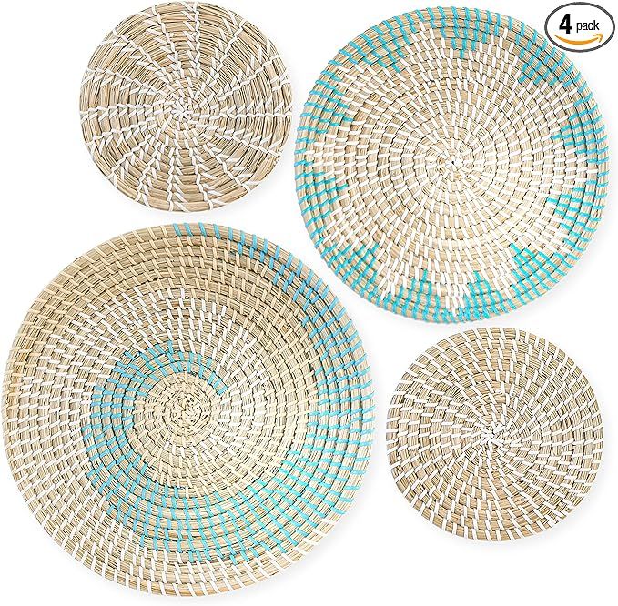 Wall Basket Decor Boho Set of 4 - Hanging Woven Wall Baskets - Wicker Wall Décor - Handmade Wove... | Amazon (US)