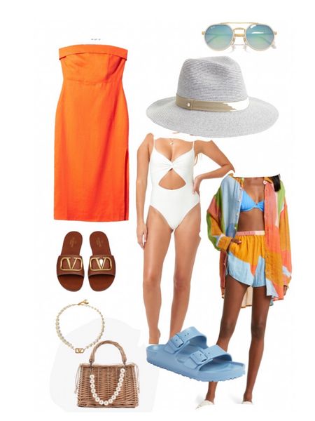 Spring break Vibes! Easy to pack weekend  getaway from the pool to date night outfits!
•orange strapless dress
•cut out one piece swimwear
• fedora hat
•sandals & slides 
• straw handbag
• matching set 

#LTKtravel #LTKbrasil #LTKeurope