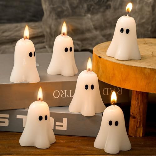 6 Pcs Halloween Ghost Candles, 2.3"x1.6" White Halloween Candle Ornaments | Amazon (US)
