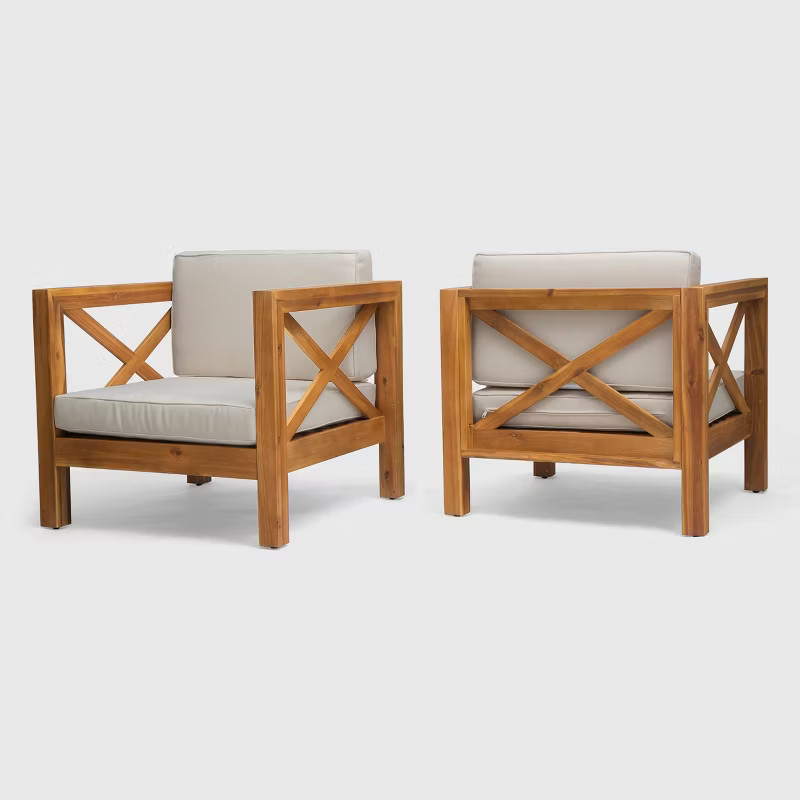 Brava 2pk Acacia Wood Club Chairs Teak/Beige - Christopher Knight Home | Target