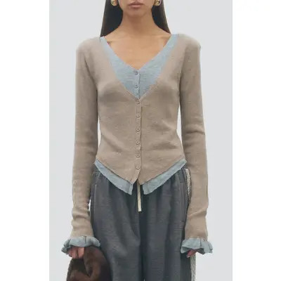 MAUDE CLUB Gina Cardigan in Beige Heather Grey at Nordstrom, Size Large | Nordstrom