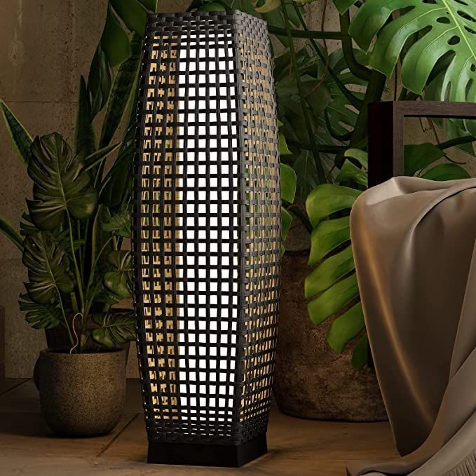Grand patio Outdoor Floor Lamp Solar Powered Lantern Water–Resistant Resin Wicker Deck Light fo... | Amazon (US)