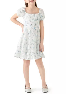 Rare Editions Girls 7-16 Floral Printed Clip Dot Voile Dress | Belk