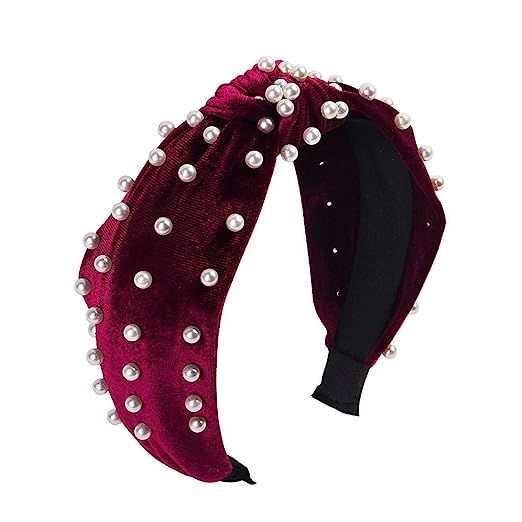 Headbands for Women Pearl Headband - Twisted Faux Pearl Velvet Knotted Headband Women Wide Hair H... | Amazon (US)
