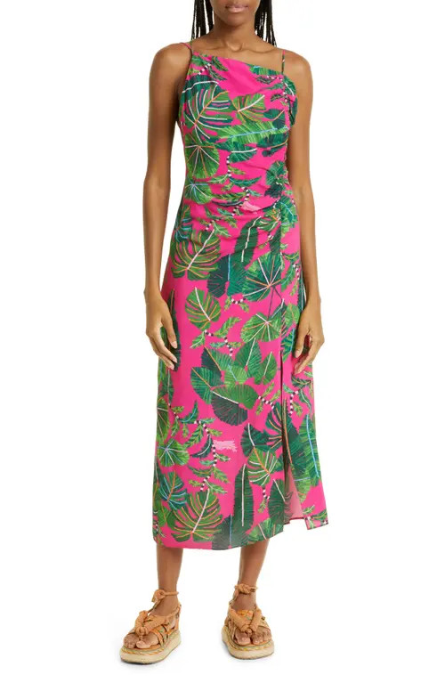 FARM Rio Leaves Midi Dress in Leaves Pink at Nordstrom, Size X-Large | Nordstrom