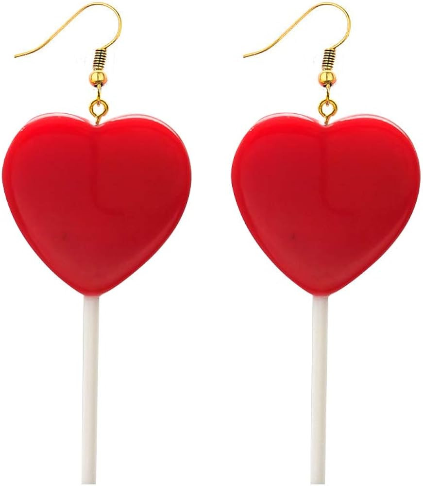 Cute Heart Lollipop Candy Color Simulation Food Dangle Earring for Women Girl Funny Jewelry-Red | Amazon (US)