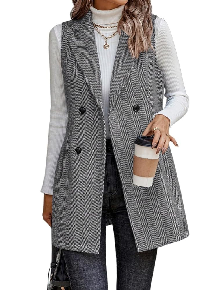 IDEALSANXUN Long Vest for Women Sleeveless Tweed Blazer Fall Jackets Cardigan Outerwear | Amazon (US)
