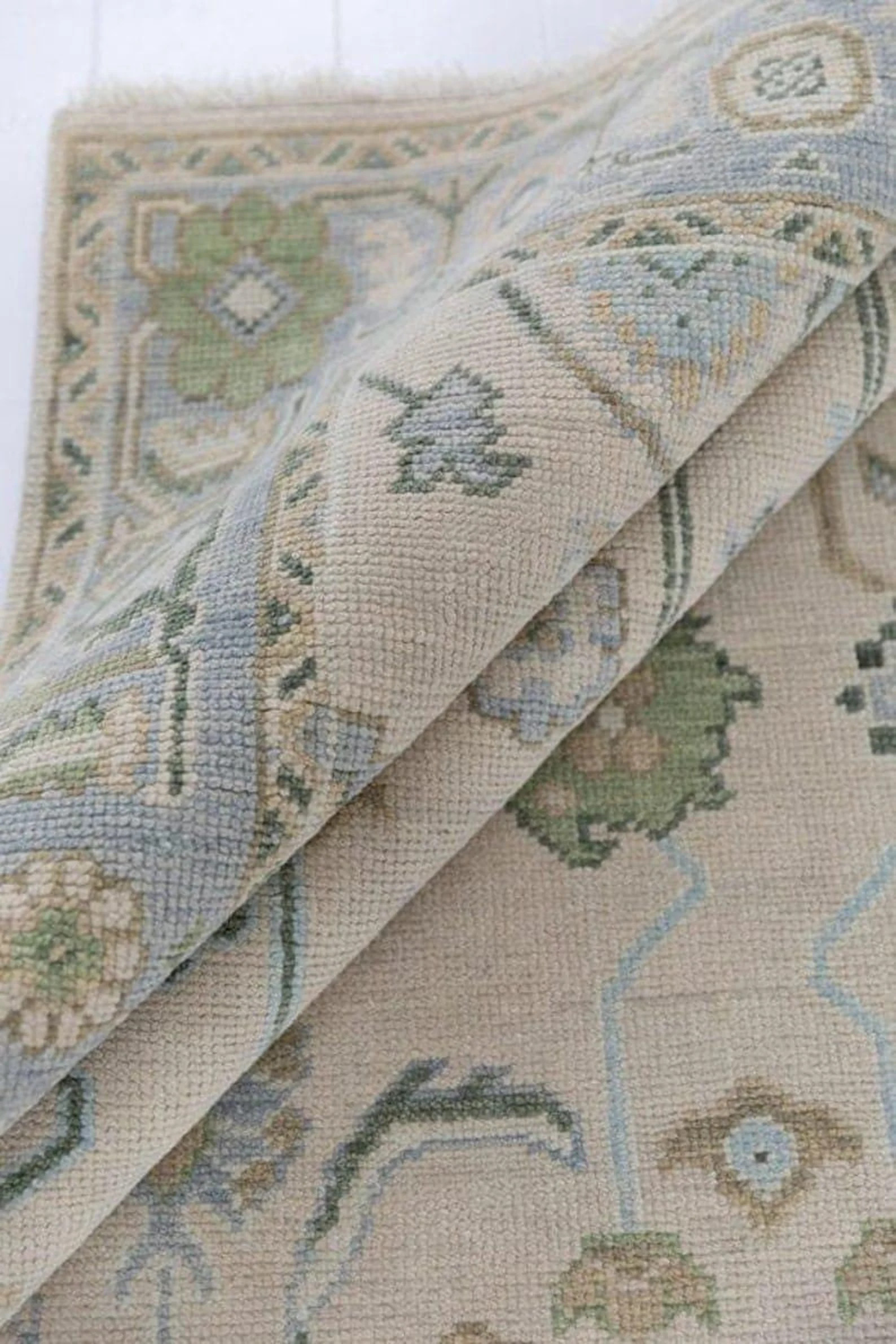 Oushak Rug 8X10 /9x12/10x14hand Knotted Wool Turkish Rug Beige Sage Green Blue Floral Vintage Are... | Etsy (Global)