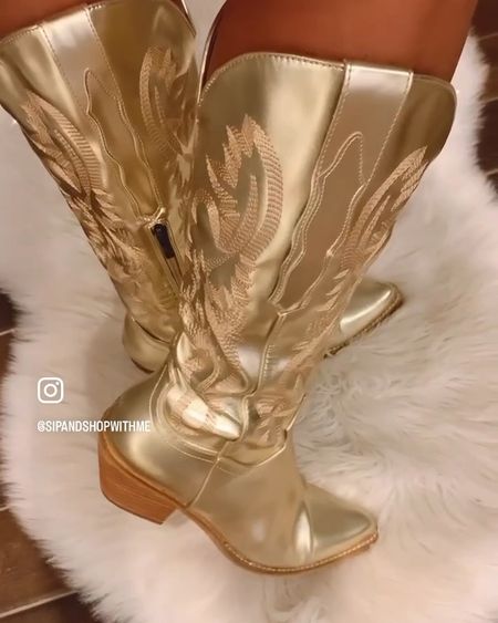 Gold metallic Western boots! Elevate, any festival or concert outfit with these.

#LTKfindsunder50 #LTKshoecrush
