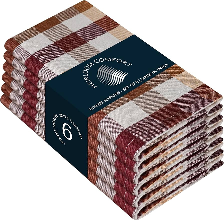 Gingham Check Cloth Napkins 6 Pack, 18"x18", 100% Cotton, Machine Washable, Absorbent, Soft Fabri... | Amazon (US)