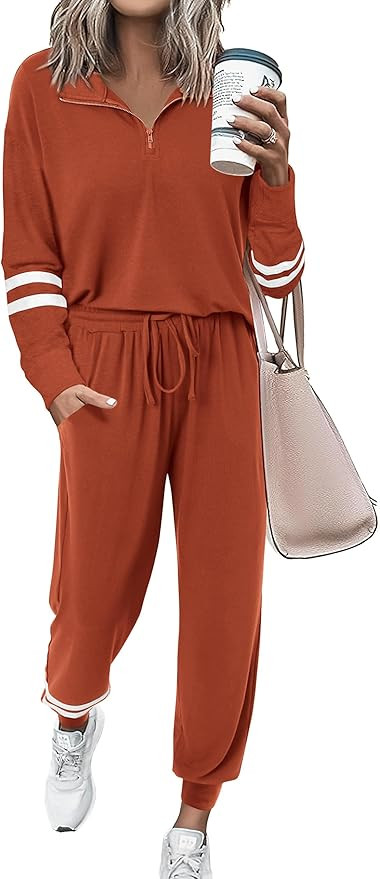 PRETTYGARDEN Women's 2 Piece Outfits Fall Fashion 2024 Striped 1/4 Zip Pullover Tops Long Sweatpa... | Amazon (US)