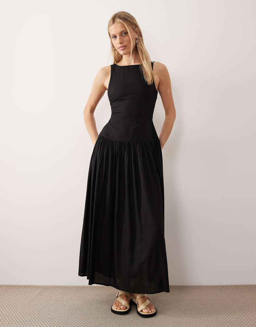 ASOS DESIGN racer neck midaxi sundress with cut out back in black | ASOS (Global)