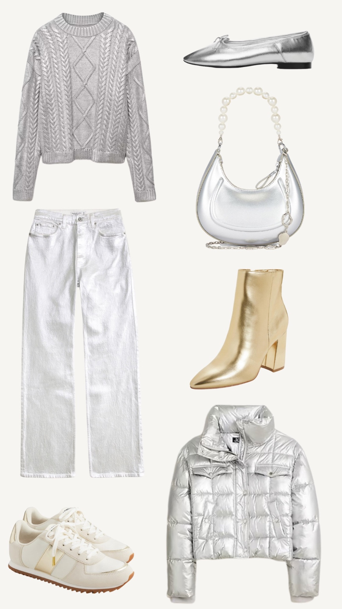 Silver and gold metallics for winter! #LTKMostLoved 

#LTKfindsunder50 #LTKfindsunder100