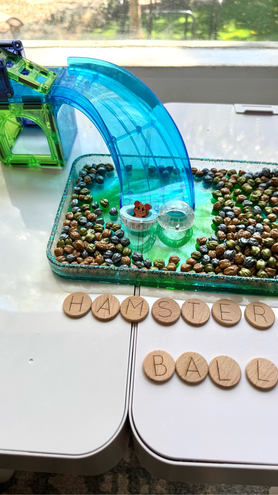 🐹💫 “Spin it to win it!” 
Watch this little fluff zoom like a pro— complete with a magnetic snap and a slide finale! 🎢✨
•
•
•
#HamsterAdventures #TinyThrills #SpinCycle #FurryRocket #MAGNAtiles #hamsterball #funforkids #quiettime #ambassador #gift #SlideAndSpin #HamsterZoomies