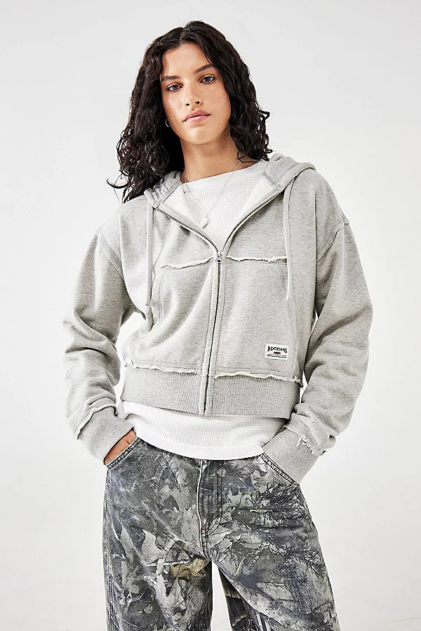 BDG Zip-Through Slouchy Hoodie Sweatshirt in Grey, Women's at Urban Outfitters | Urban Outfitters (US and RoW)