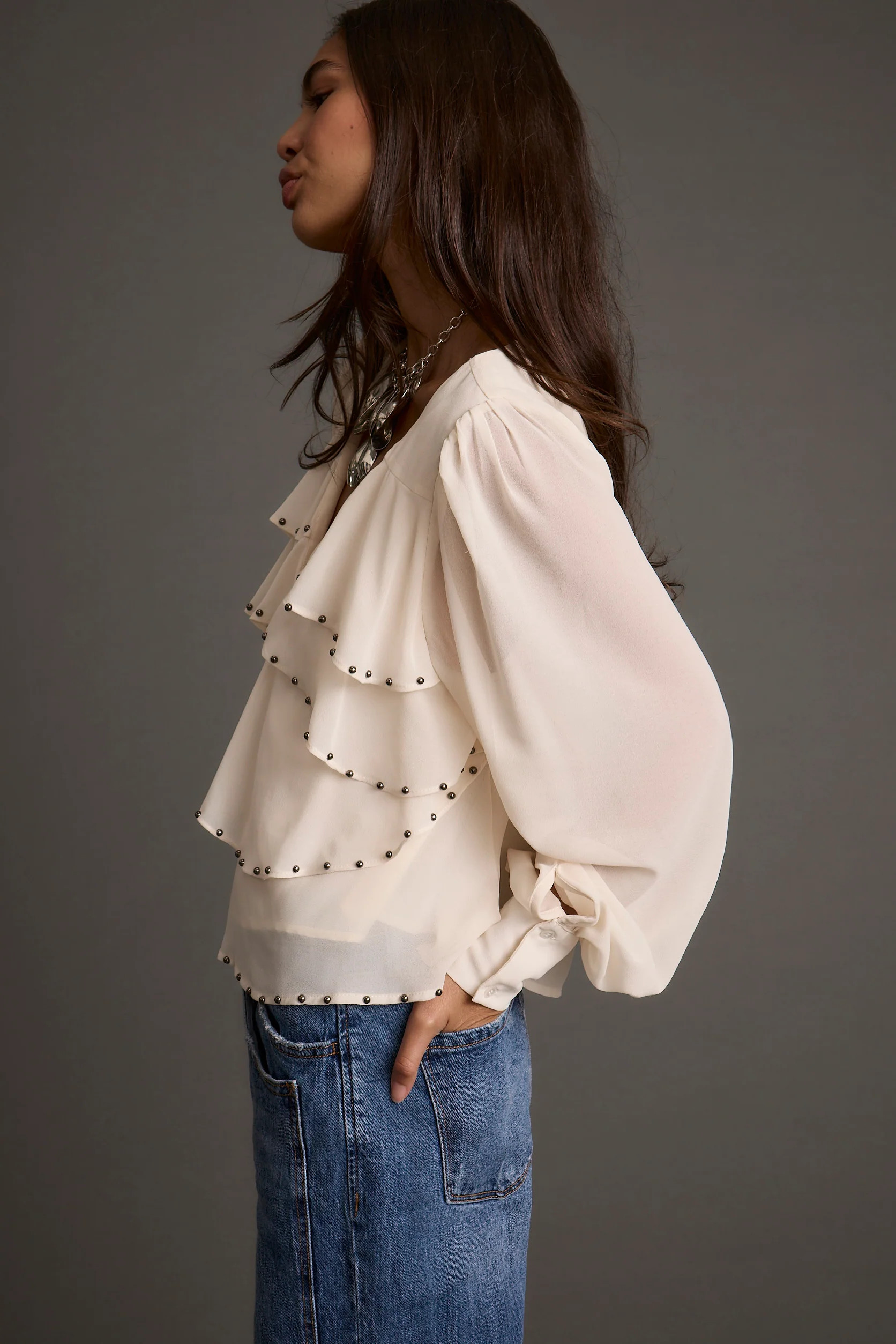 Alyssa Ivory Studded Blouse | 12th Tribe