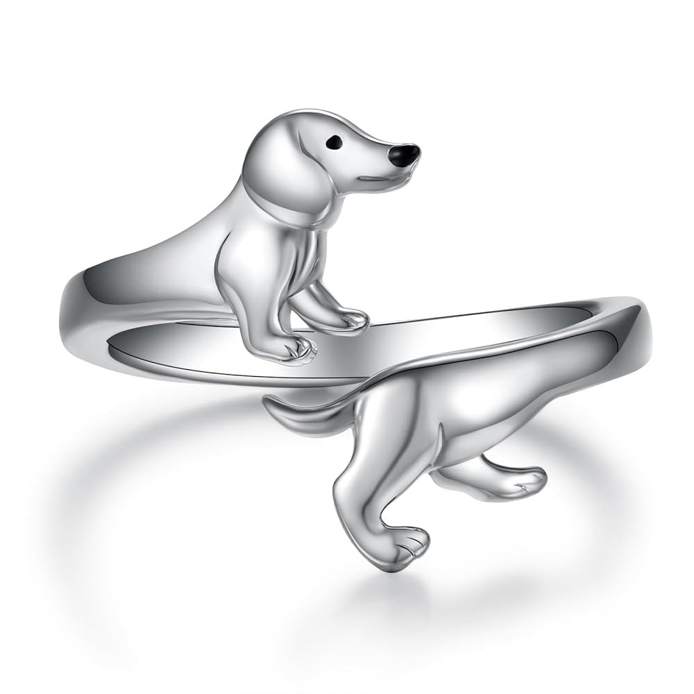 Dachshund/Black Pug/Doberman/Boston Terrier/Beagle Rings for Women 925 Sterling Silver Dog Adjust... | Amazon (US)
