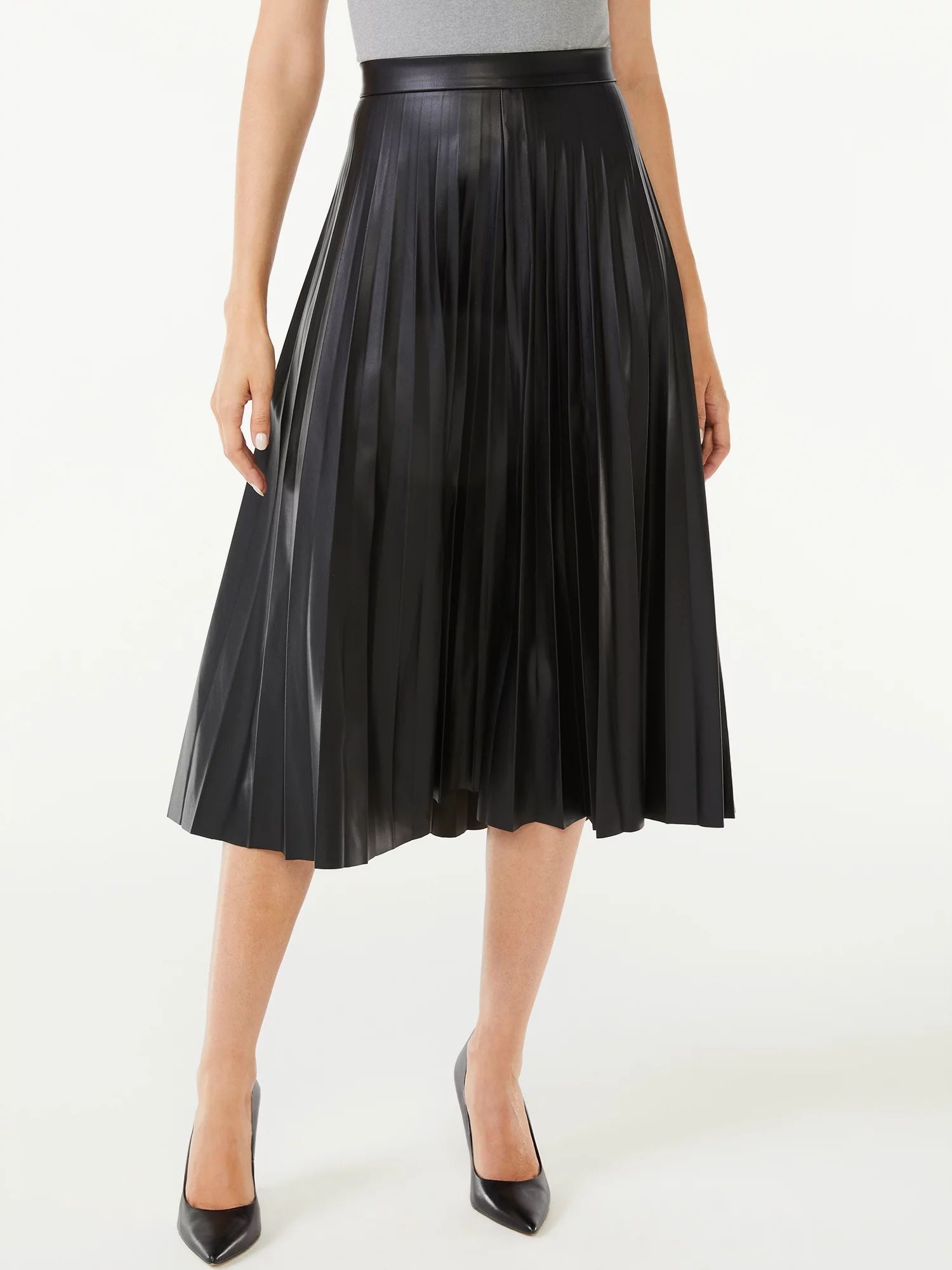 Scoop Women’s Faux Leather Pleated Skirt | Walmart (US)