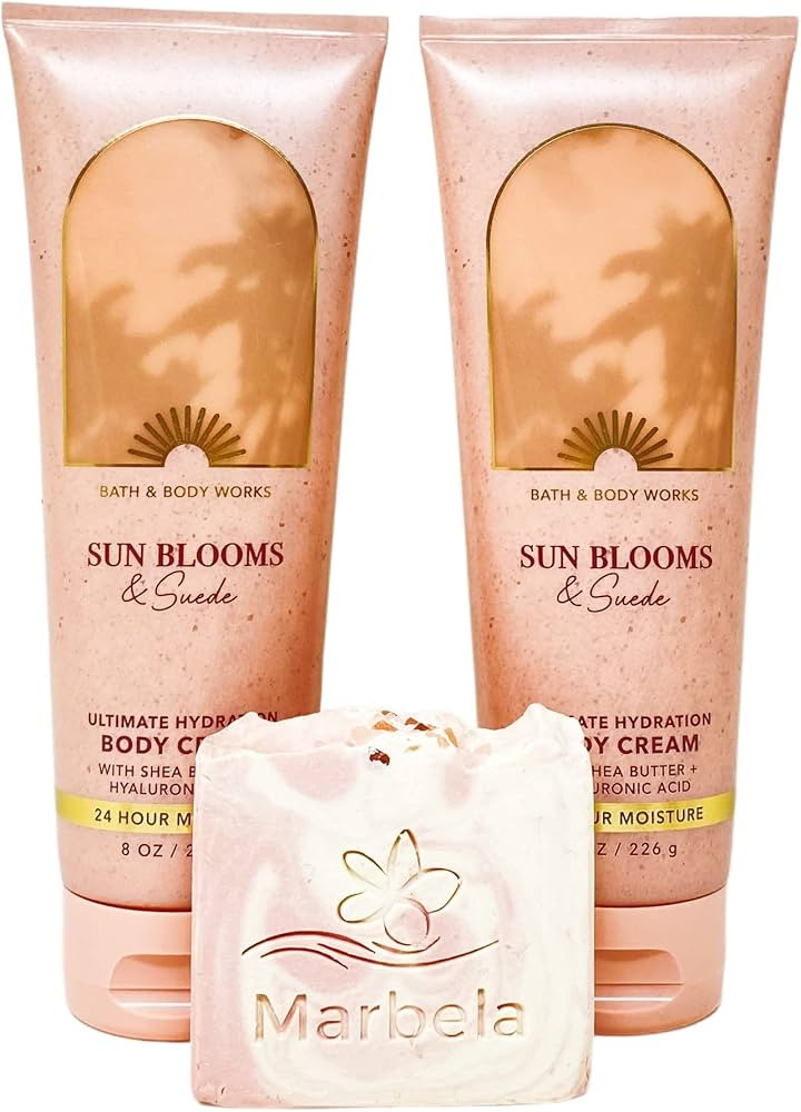 Bath & Body Works Sun Blooms & Suede 2 Pack Body Cream Set with a Himalayan Salts Springs Bar Soa... | Amazon (US)