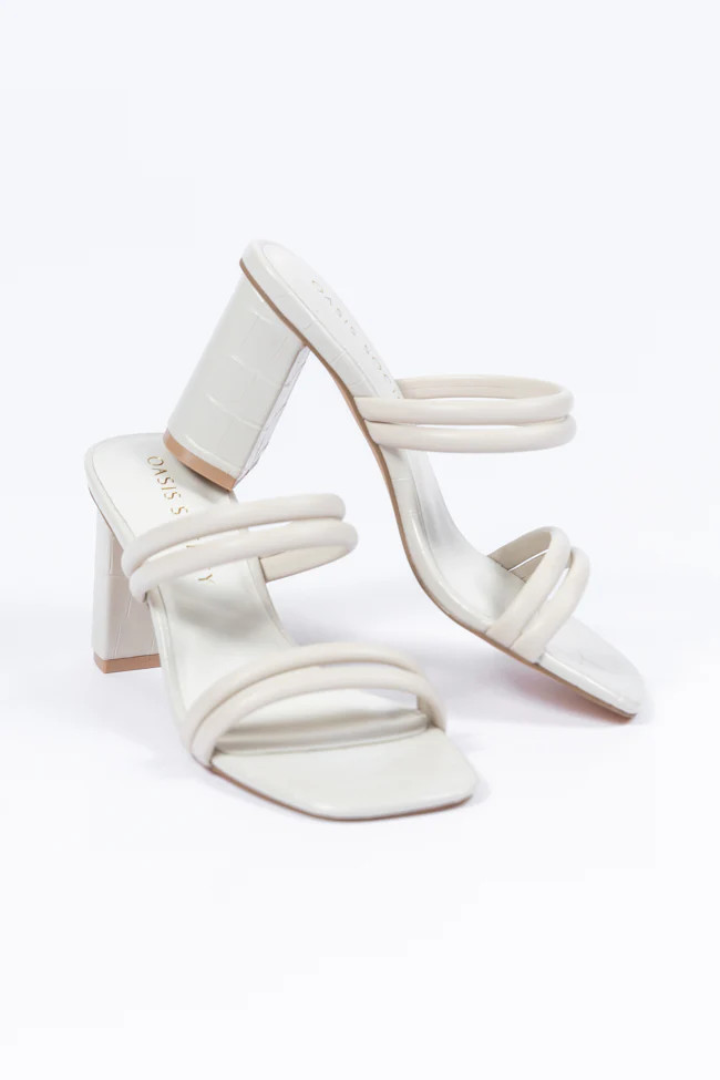 Elaine Beige Strap Heels | Pink Lily
