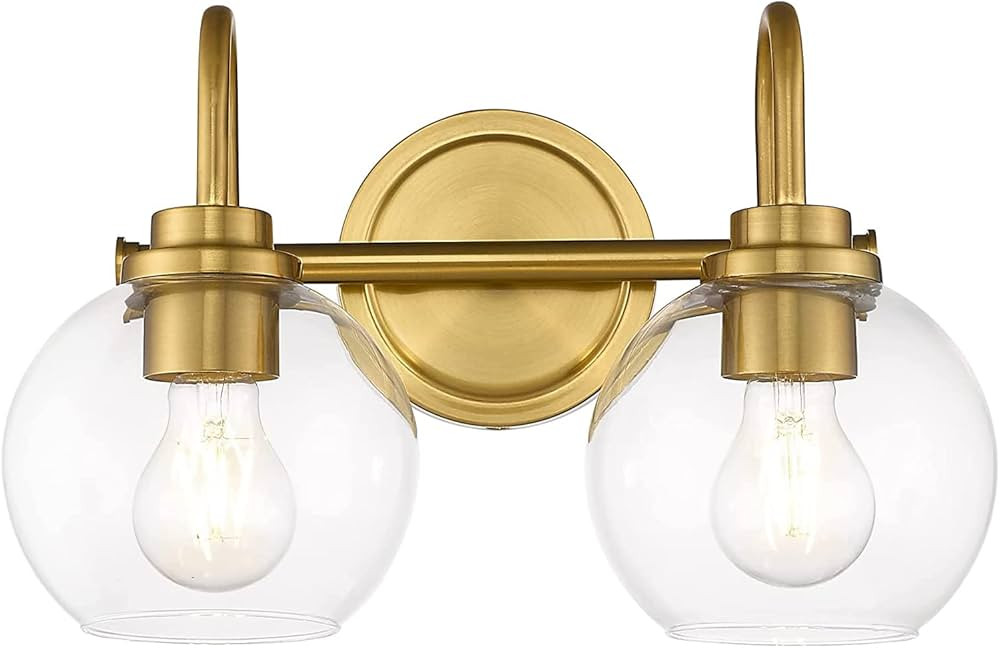 OUVR Gold Bathroom Light Fixtures 2 Light Vanity Lights Over Mirror with Clear Glass Lamps Shades... | Amazon (US)