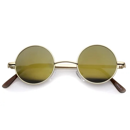 sunglassLA - Small Retro Lennon Inspired Style Colored Mirror Lens Round Metal Sunglasses 41mm (Gold | Walmart (US)