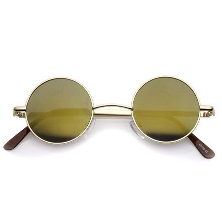 sunglassLA - Small Retro Lennon Inspired Style Colored Mirror Lens Round Metal Sunglasses 41mm (Gold | Walmart (US)
