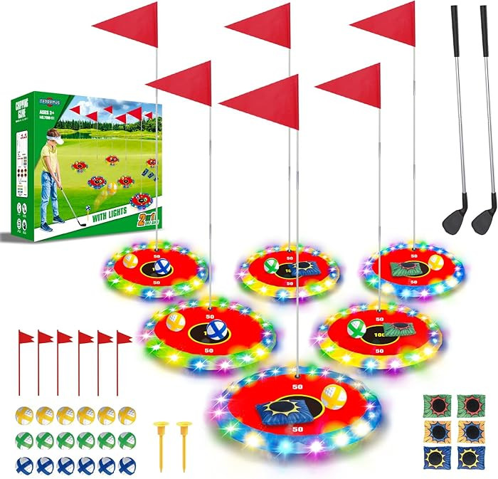 Light Up Golf Play Set - Upgraded Backyard Golf Chipping Game with 6 LED Targets, 2 Clubs, 18 Bal... | Amazon (US)