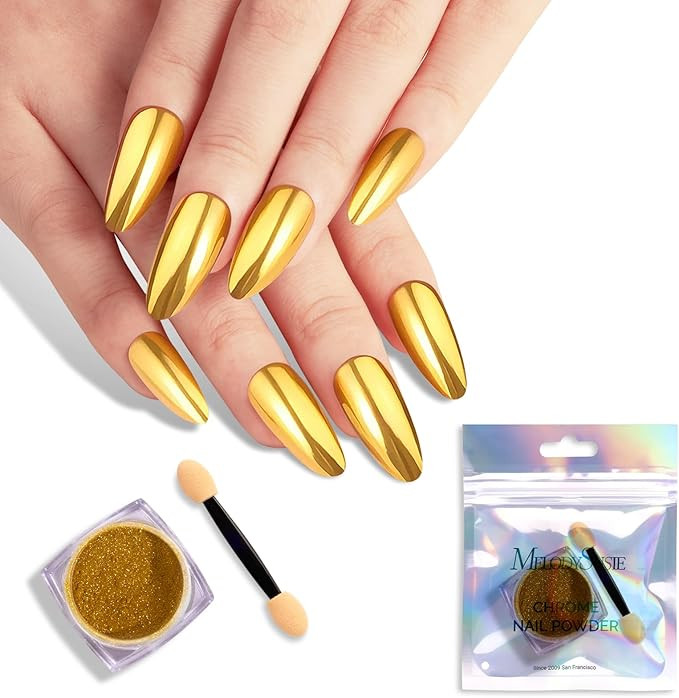 MelodySusie Gold Chrome Nail Powder for Gel Nails,Metallic Mirror Effect Pigment Stylish and Tech... | Amazon (US)