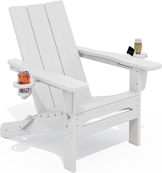 SERWALL Modern Folding Adirondack Chair, White, Polyethylene, Outdoor Use, Foldable | Amazon (US)