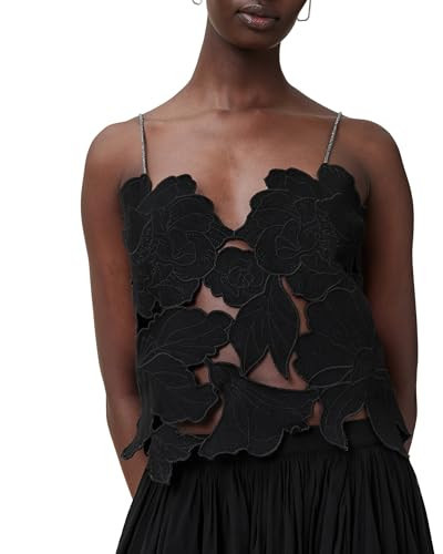 AllSaints Women's Top Flora Emb Top Black Small | Amazon (US)