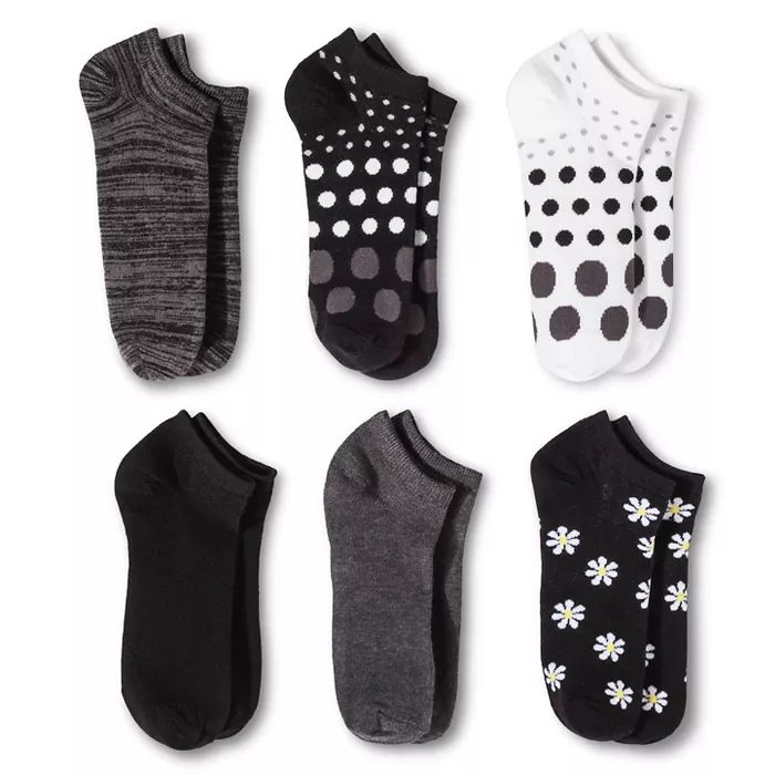 Women's Daisy 6pk Low Cut Socks - Xhilaration™ Black 4-10 | Target