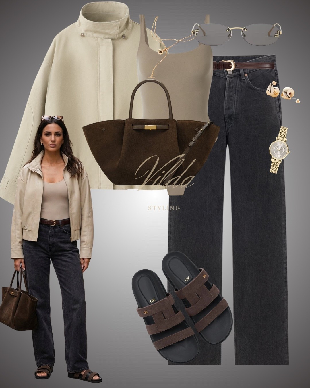 Your everyday neutral look 🤎
Beige jacket, fitted tank, dark wide-leg jeans & brown leather bag = effortless chic ✨
Finished with gold accessories & comfy slides. #ltkstyle
#shopthelook #neutraloutfit #effortlessstyle #quietluxury 


#LTKspring #LTKeurope #LTKuk