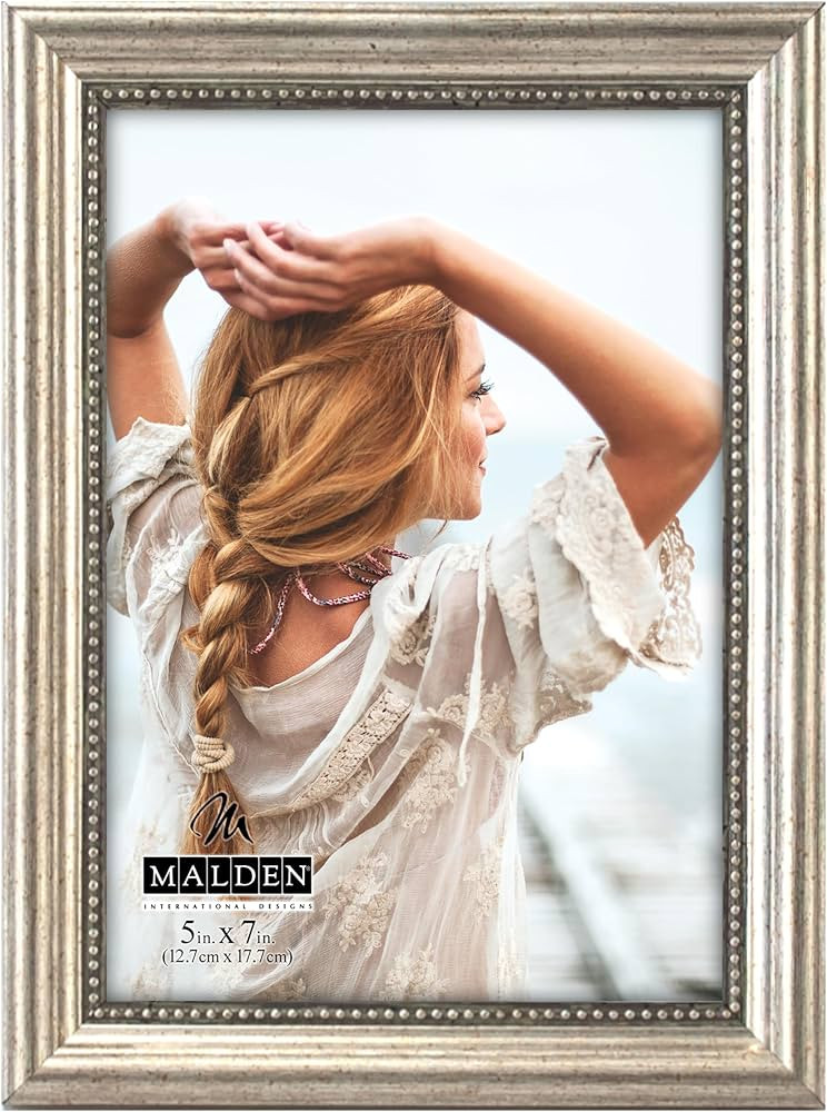 Malden International Designs Classic Wood Picture Frame, 5x7, Silver | Amazon (US)