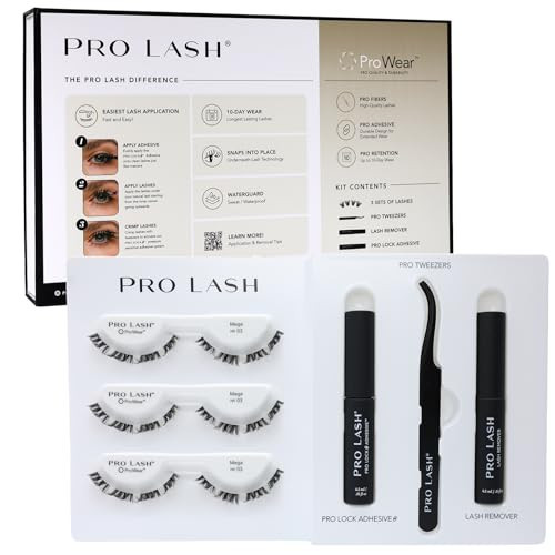 Pro Lash ProWear Starter Lash Clusters Kit - Easiest to Apply Lashes - 10-Day Cluster Eyelash Extensions - 3 Sets of False Eyelashes Plus Adhesive, Remover, Tweezers - Mega Volume No. 03 - Black | Amazon (US)