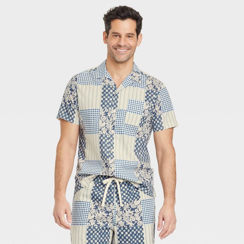 Men's Short Sleeve Button-Down Shirt - Goodfellow & Co™ Blue/Patchwork | Target