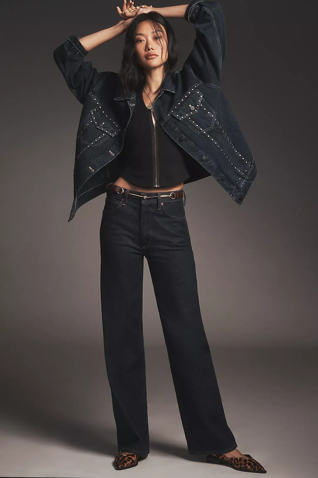 The Weston Denim Boyfriend Jacket by Pilcro: Studded Edition | Anthropologie (US)