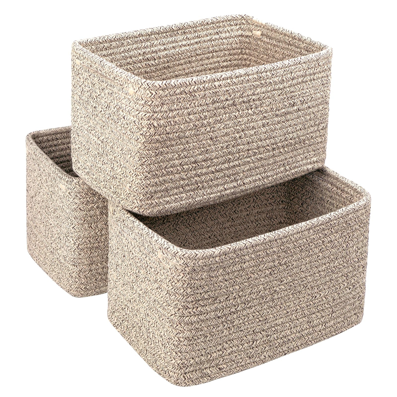 Small Cotton Rope Storage Basket Set of 3-11"x7"x7" Perfect Woven Baskets for Storage, Ideal Storage Baskets for Organizing Toys, Towels, and More - Baskets for Shelves and Home Decor（Beige） | Amazon (US)